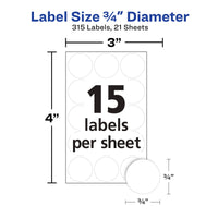 Avery Multi-Use Removable Labels, 3/4 Inch Round Stickers, White, Non-Printable, 315 Blank Labels Total (6738)