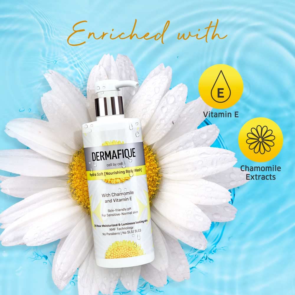 Dermafique Hydra Soft Nourishing Body Wash – 500ml, Showergel for Women & Men, No Parabens/SLS/SLES, With Vitamin E & Chamomile, Suitable for Sensitive - Normal Skin | Dermatologist Tested