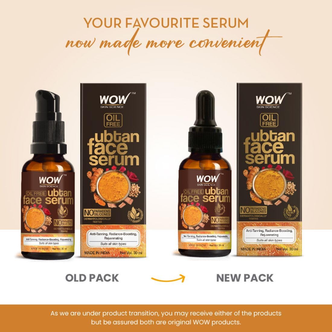 WOW Skin Science Ubtan Face Serum | Oil Free | For Tan, Radiance Boosting & Rejuvenating Skin | Smoothen Skin Tone | Paraben Free | Face Serum for Women & Men | 30 ml