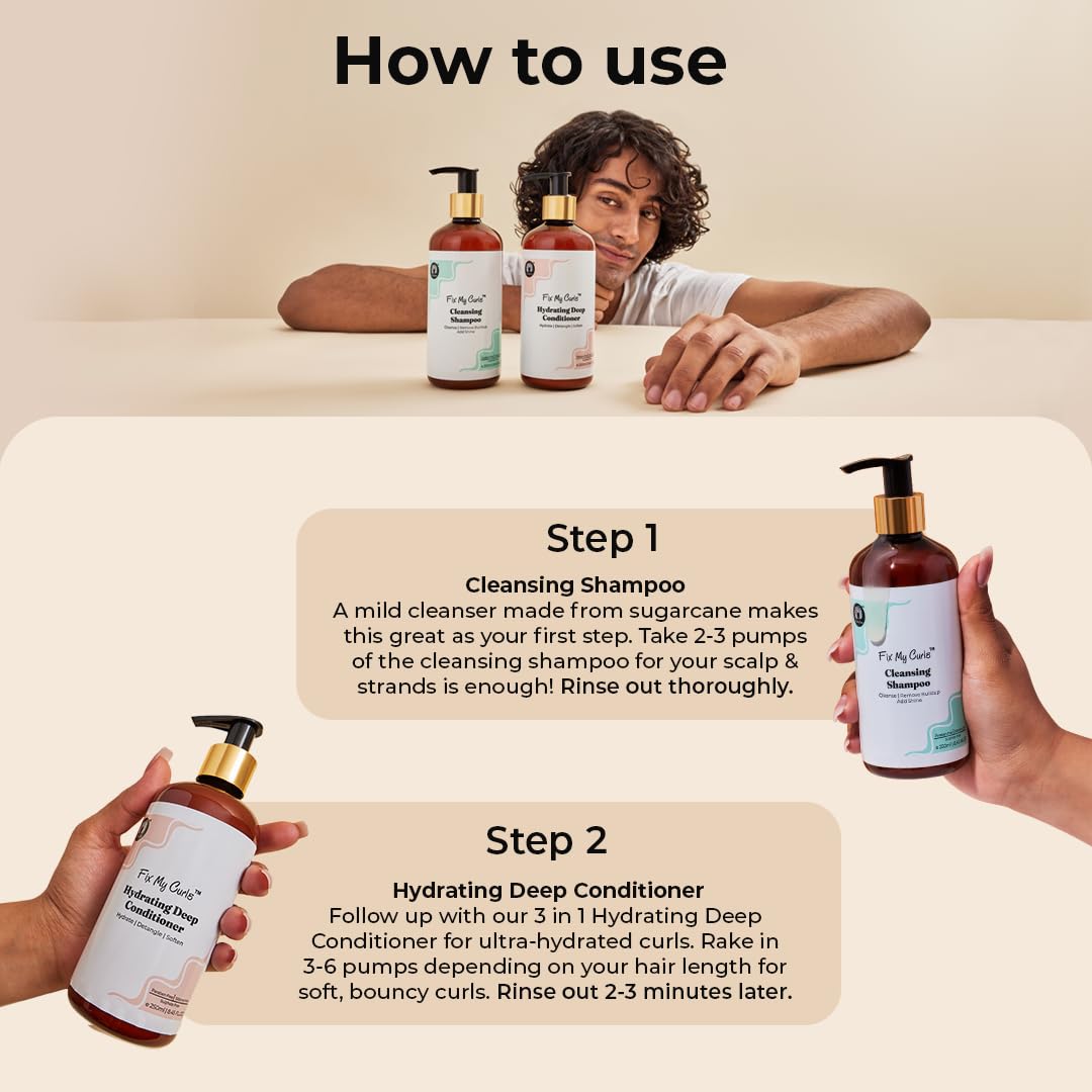Fix My Curls Shampoo & Condition Bundle | To Cleanse, Clarify & Hydrate Curly, Dry & Wavy Hair | Sulphate & Silicone Free|Anti-Dandruff | 100ml each