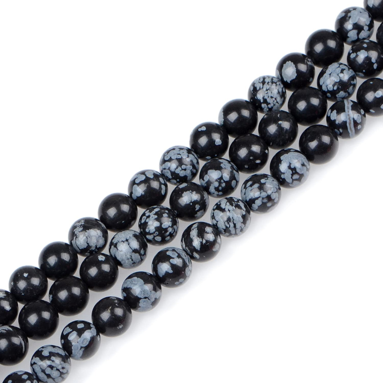 Bymitel 210pcs Natural Crystal Beads Stone Gemstone Round Energy Healing Loose Beads with Stretch Cord for Jewelry Making Bracelets Anklets (Snowflake, 6mm 210pcs) Snowflake