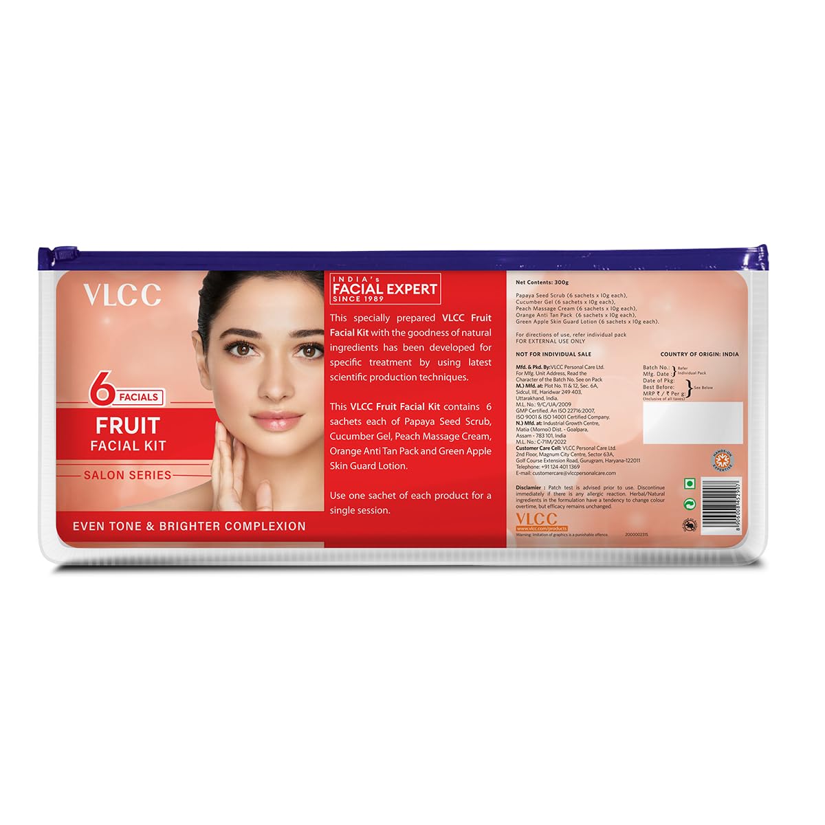 VLCC Salon Series Fruit Facial Kit - ( 6 Facials ) - 300g | At Home Fruit Facial | Tightens Skin, Lightens Dark Spots & Brightens Skin Tone | Papaya, Cucumber, Peach, Orange & Green Apple.