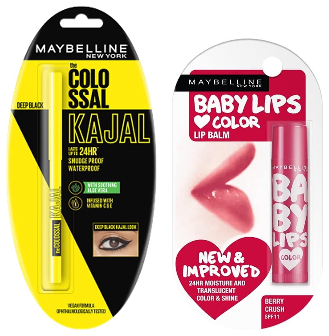 Maybelline New York Colossal Kajal, Black, 0.35g And Maybelline New York Baby Lips Lip Balm, Berry Crush, 4g