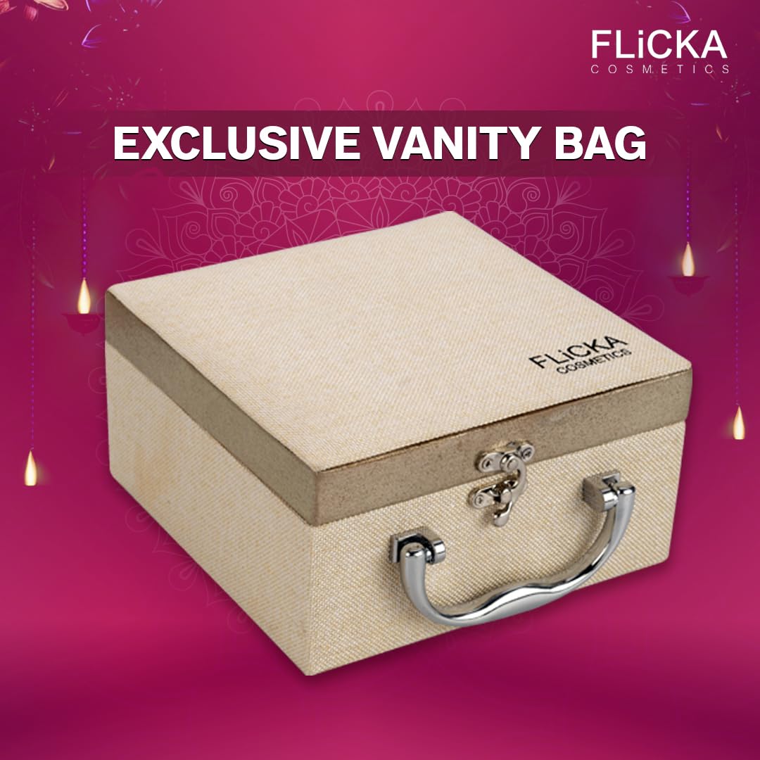 FLiCKA Wedding, Anniversary Gift Makeup Box Combo Pack | 3 in 1 Silk Touch Primer Moisturizer, Flawless Foundation, Beauty Blender, Set & Attack Lipsticks, Be Bold Eyeliner, Lipliner, Vanity Box | Best Gift hamper for Sister, Girlfriend, Wife, Mother