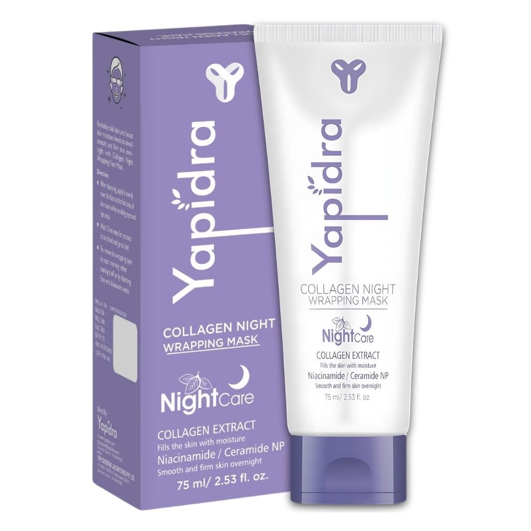 YAPIDRA Korean Collagen Night Wrapping Mask – Intense Hydration, Skin Rejuvenation & Anti-Aging Formula | Collagen, Niacinamide, Ceramide, Hyaluronic Acid for Moisturized, Glowing, Youthful Skin | Nighttime Skin Treatment | 75ml