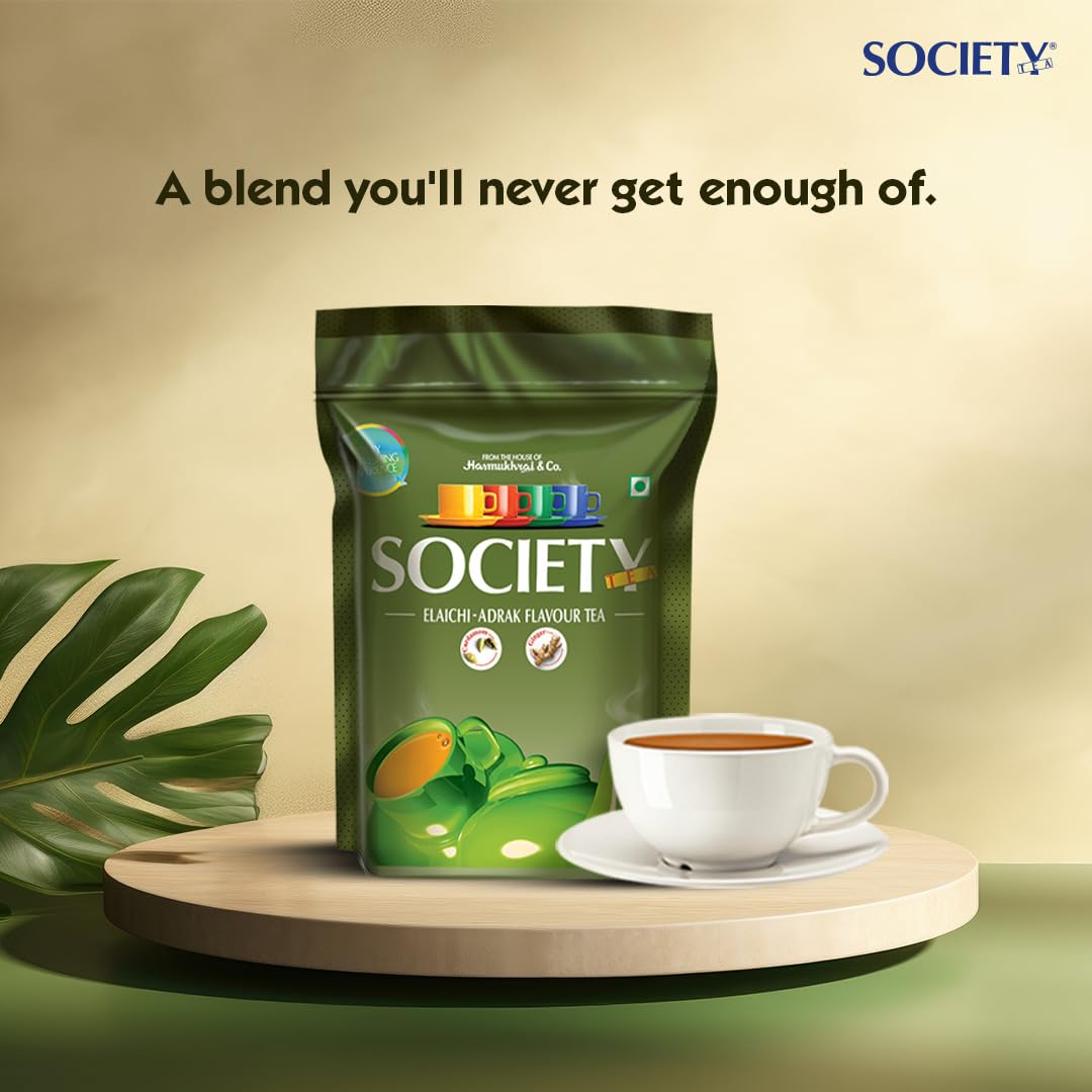 Society Elaichi Adrak Chai | 250 g Pouch | Pack of 1 | Society Tea | Ginger & Cardamom | Refreshing & Tasteful | All Natural Ingredients | No preservatives