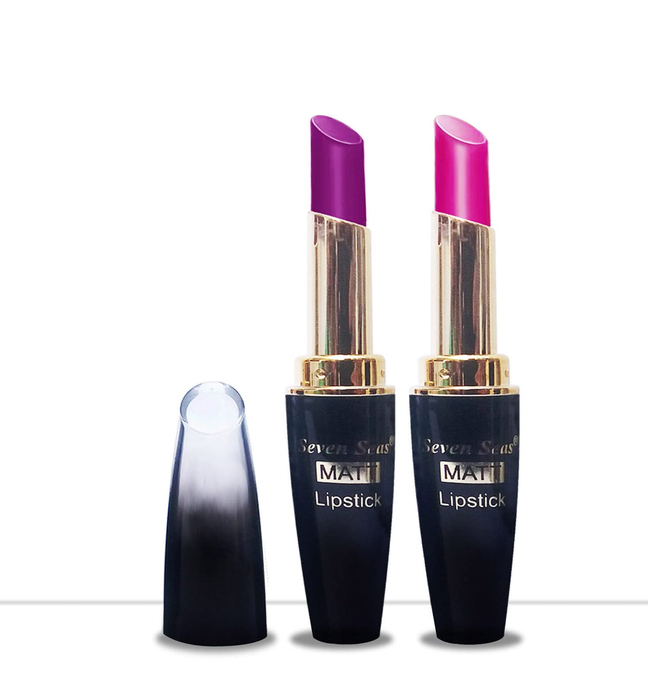 Seven Seas Cosmetics Makeup 4g Matte Lipstick Non Transfer Kiss proff Combo Set of 2 Color (violet l pink)