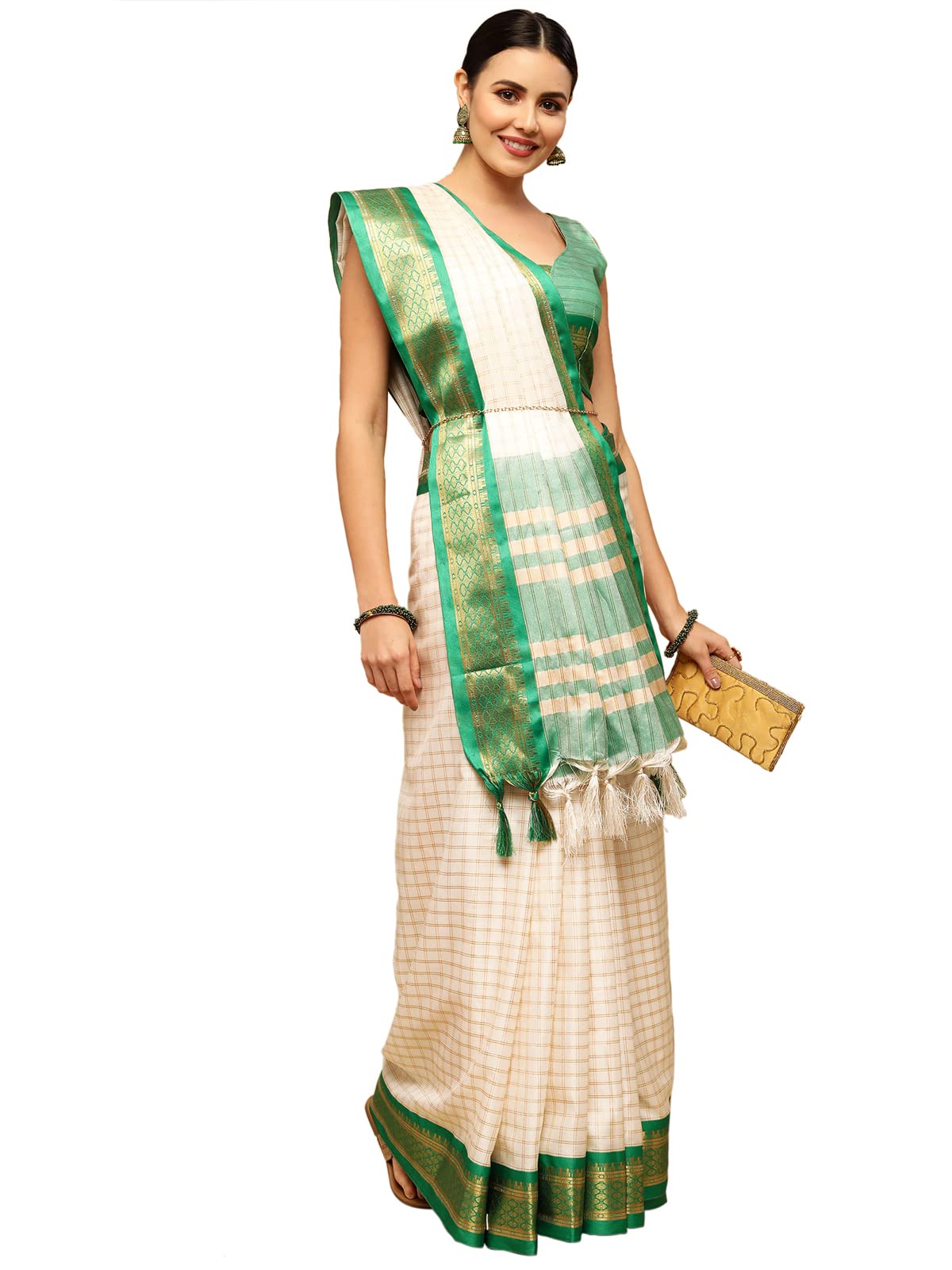 Satrani Women's Poly Silk Woven Saree With Unstitched Blouse Piece