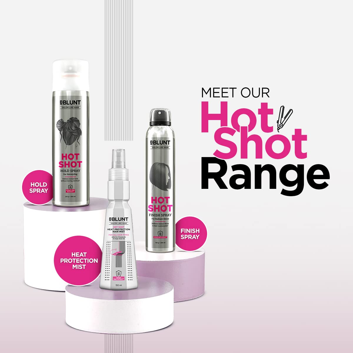 BBLUNT Hot Shot - Heat Protection Hair Mist | No Sulphate, No Paraben, No SLS with Grapeseed Oil & Provitamin B5 | Designed for Indian Hair | For Men & Women | 150 ml