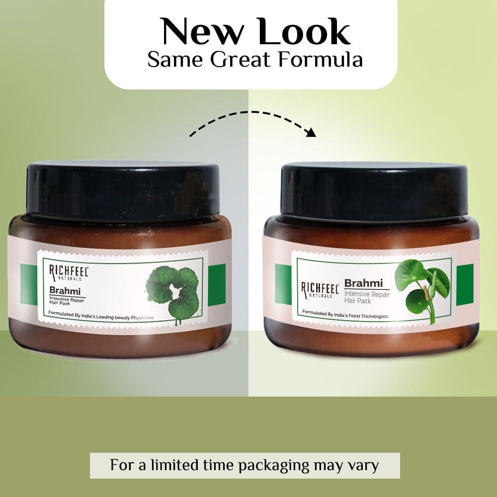 Richfeel Brahmi Intensive Repair Hair Pack | Controls Hair Fall Treats Damage, Split Ends and Breakage | Deep Conditioning | Trichologist Formulated | 100 g