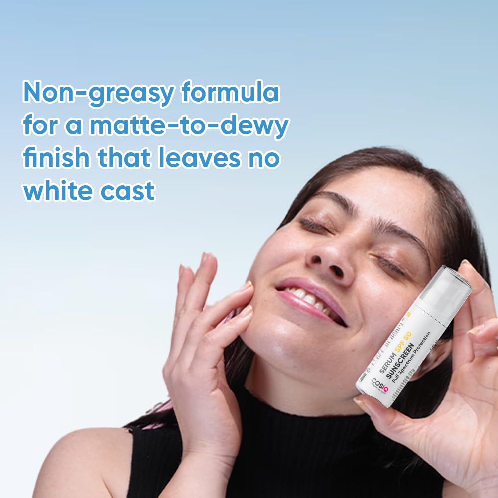 Cos-IQ Sunscreen SPF 50 Serum, PA++++ | For Oily, Dry, Acne-prone Skin |Ultra Lightweight Texture |Non-Greasy |No White Cast |Broad Spectrum Protection & Blue Light Protection | For Men & Women | 30ml