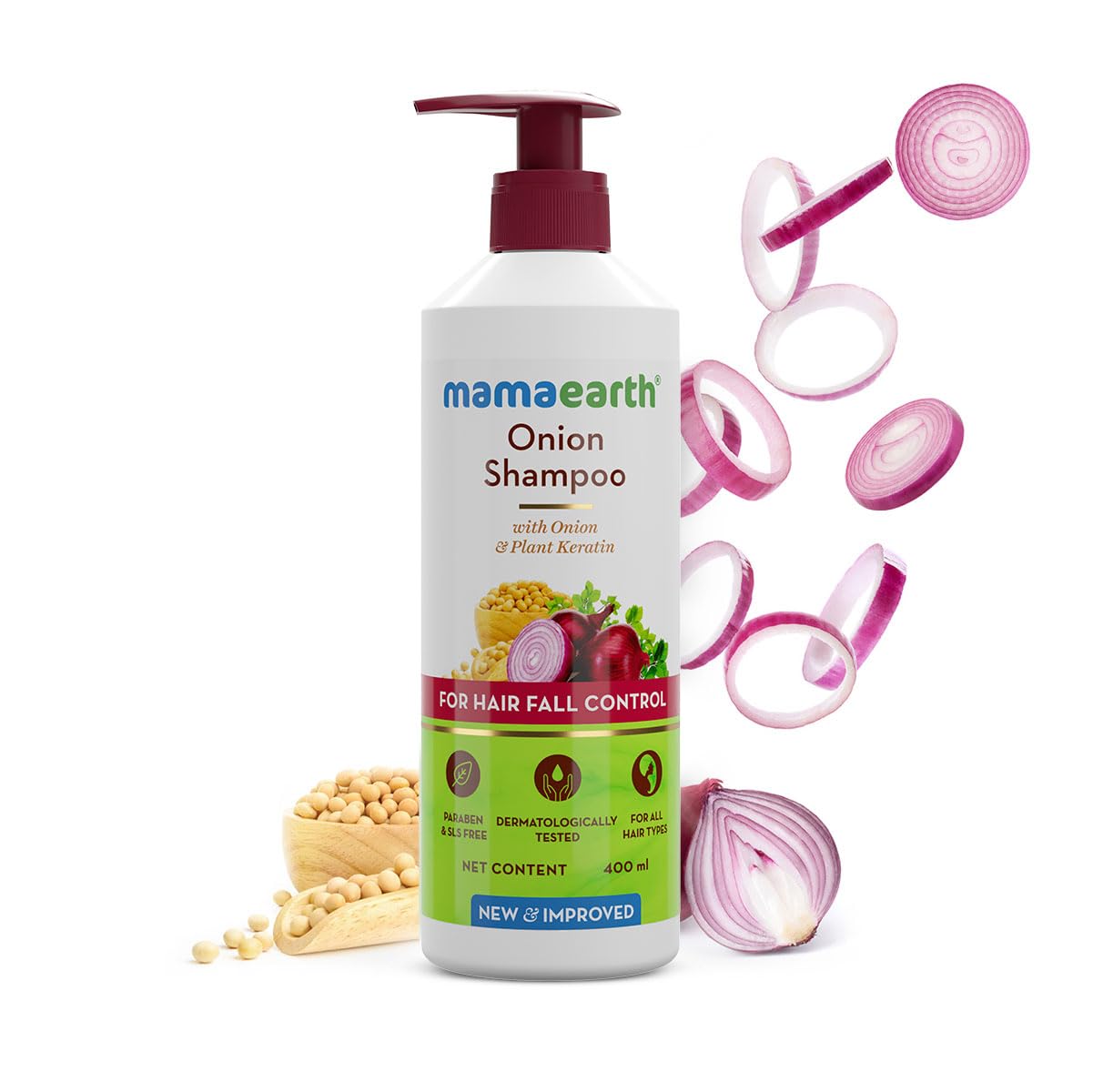 Mamaearth Onion Shampoo for Hair Growth and Hair Fall Control with Onion and Plant Keratin | Reduces Hair Fall | Strengthens & Smoothens Hair | For Men & Women | 400ml