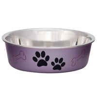Loving Pets - Bella Bowls - Dog Food Water Bowl No Tip Stainless Steel Pet Bowl No Skid Spill Proof (Large, Grape Purple) Large