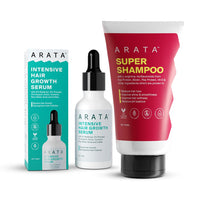 Arata Grow Strong Combo | Intensive Hair Growth Serum & Super Shampoo | Boost Hair Growth | Reduce Hair Loss | Smooth & Shiny Hair | 3% Redensyl, Biotin, Protein, Vitamins | 150ml + 30ml