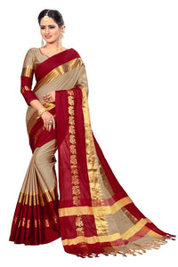 PAREVDEE Women's  Dobby Cotton Saree With Blouse Piece