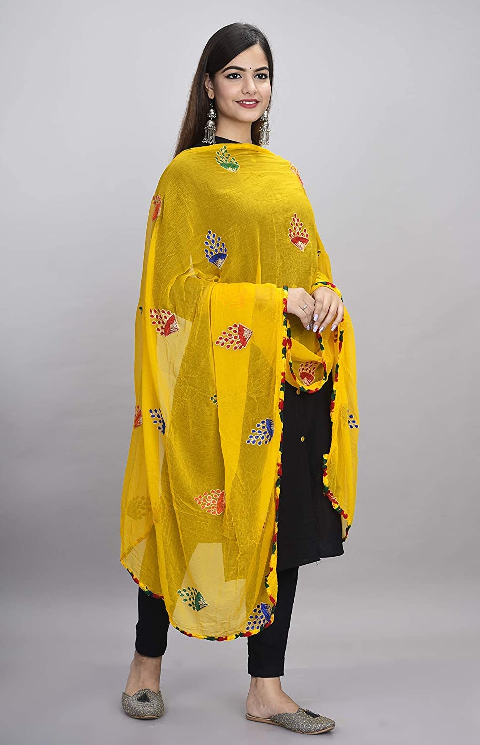 DIAMO Women's  Phulkari Chiffon Dupatta