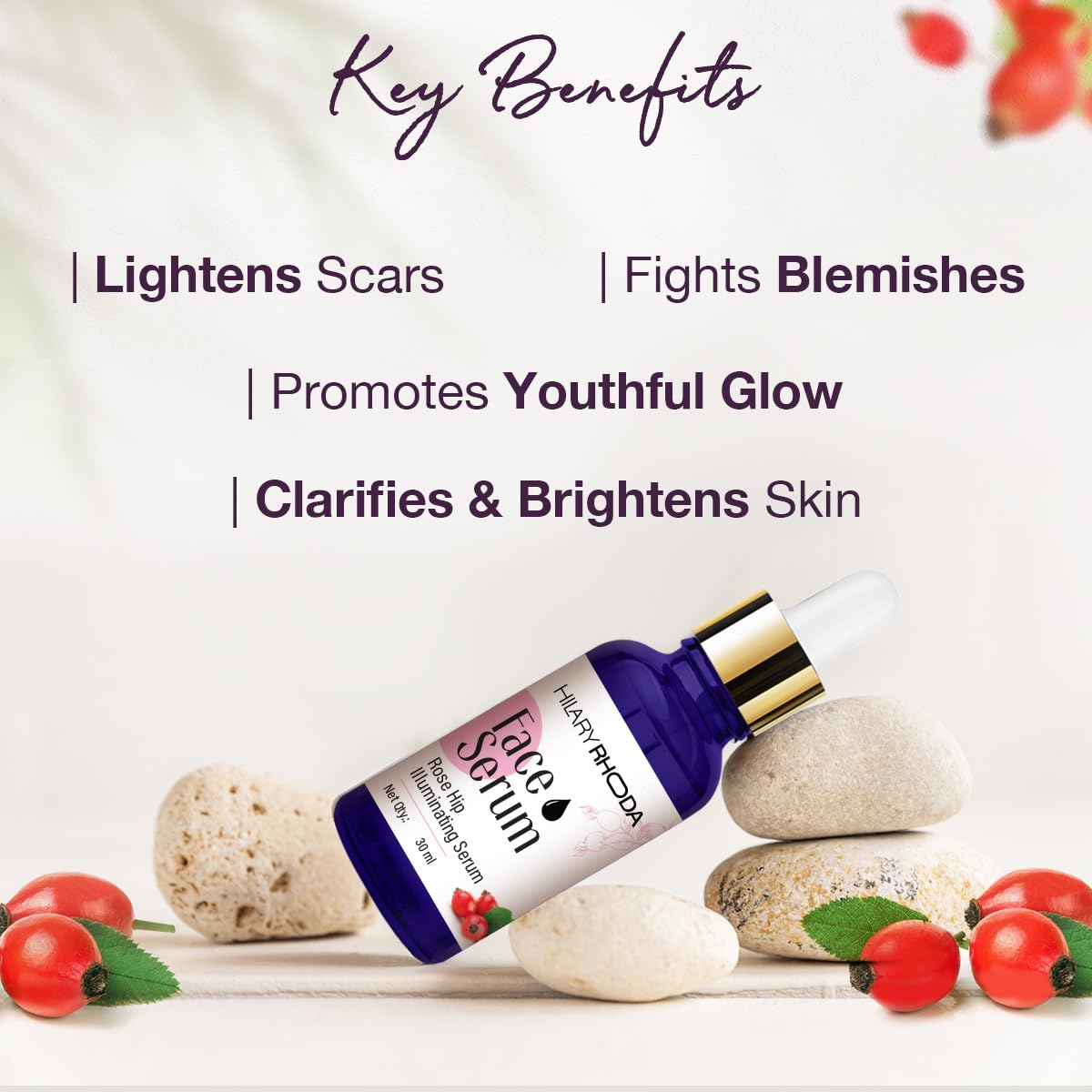 Hilary Rhoda Rosehip Radiance Glow Face Serum | Clarifies & Brightens Skin | Lightens Scars & Fights Blemishes | Reduces Fine Lines | 30 ml