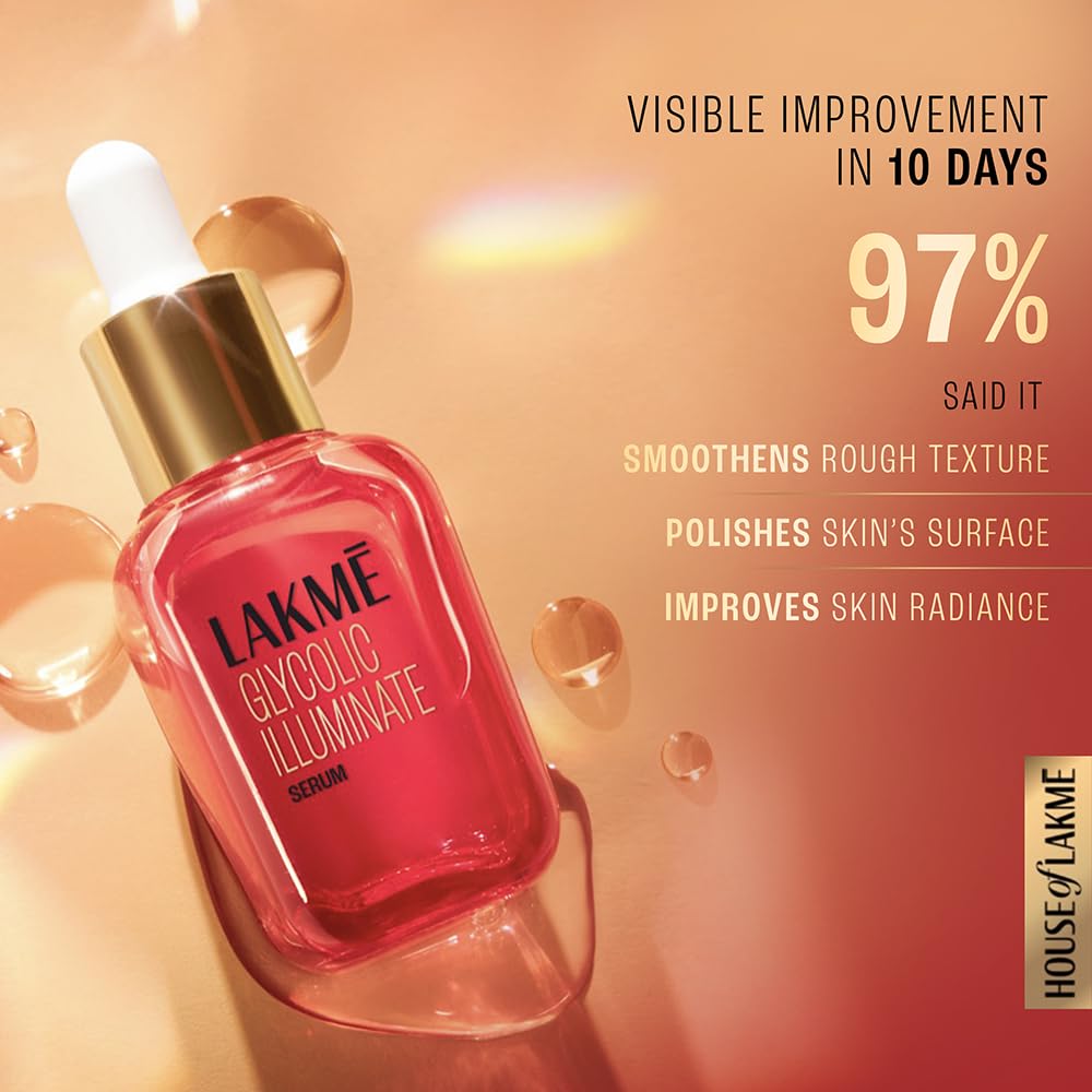 LAKMÉ Glycolic Illuminate Serum with 1% Glycolic Acid Reduces Dullness & Improves Texture, 15ml