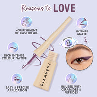 Glamveda Super Matte Liquid Eyeliner – Purple, Smudge-Proof, Waterproof, Quick Drying | 24-Hour Long Stay | Smooth Application | Bold, Clean, Smudge-Free Look
