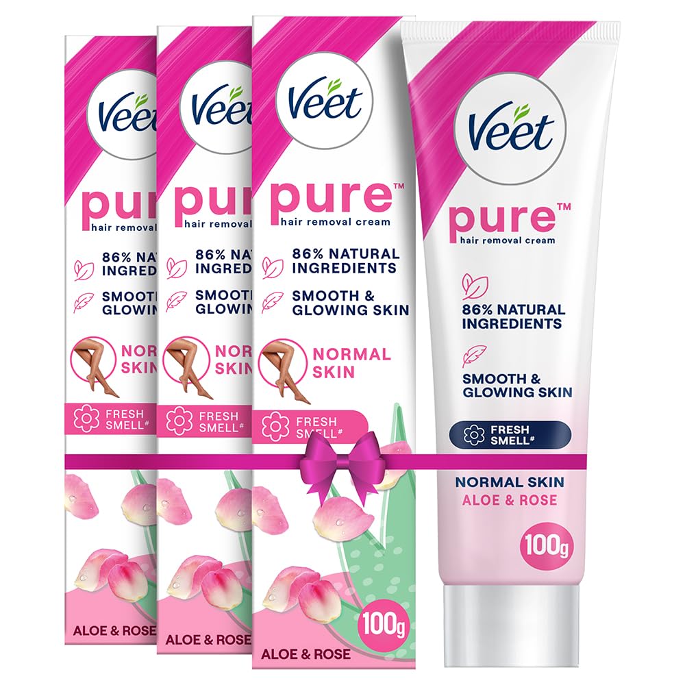 Veet Pure Hair Removal Cream for Women For Normal Skin - 100g Pack Of 3 | Suitable for Legs, Underarms, Bikini Line, Arms