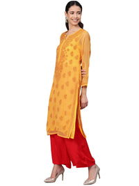 Ada Lucknowi Hand Embroidered Chikankari Women's  Georgette Kurta Kurti with Slip