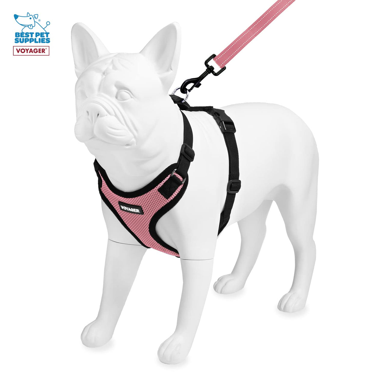 Voyager Step-in Lock Dog Harness w Reflective Dog Leash Combo Set with Neoprene Handle 5ft - Supports Small, Medium and Large Breed Puppies/Cats by Best Pet Supplies - Pink/Black Trim, L Harness Leash Set (Pink/Black Trim) L (Chest: 20 - 25")