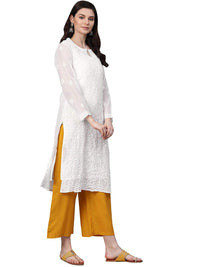 Ada Hand Embroidered Women's  Georgette Lucknowi Chikankari Kurta with Slip A90397 White