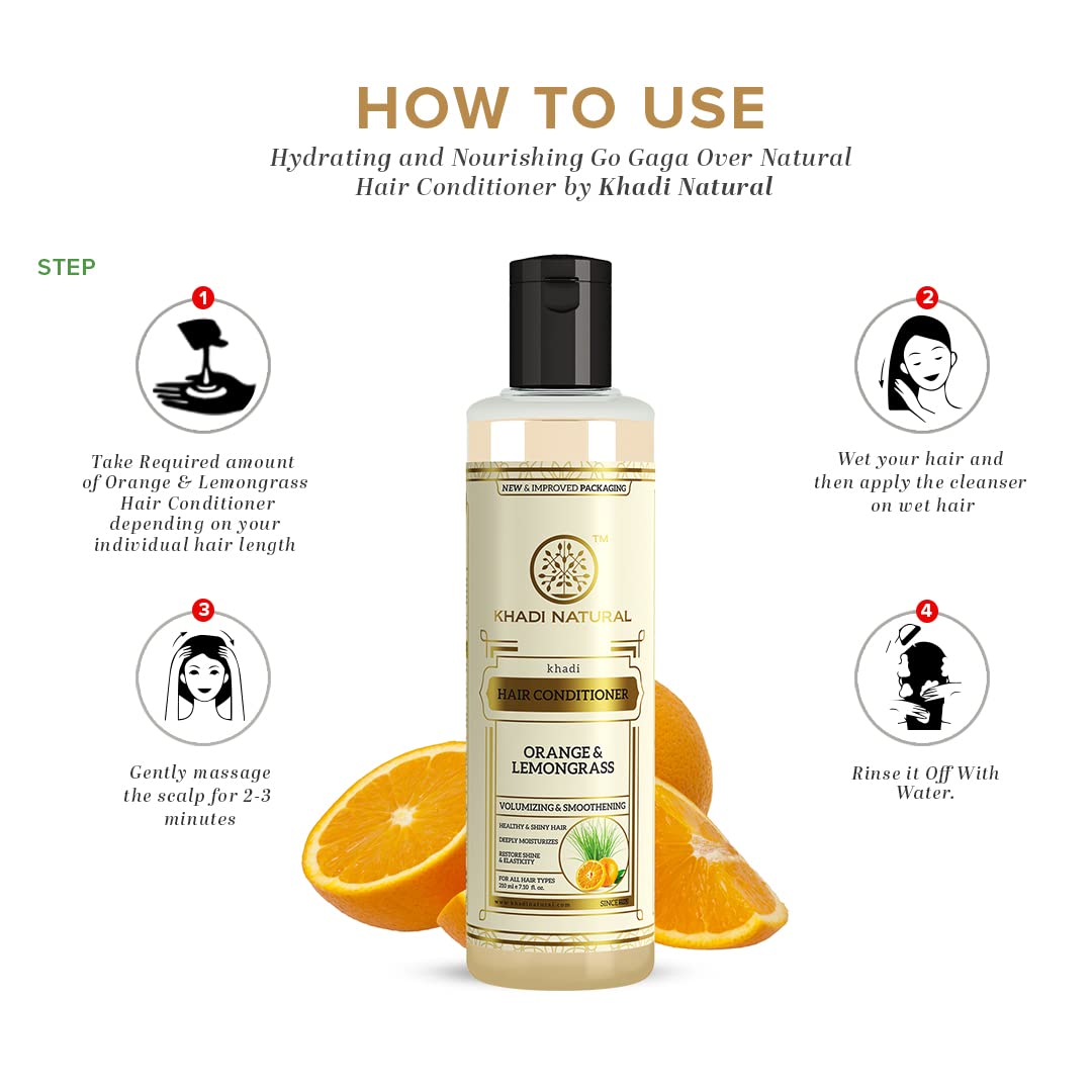Khadi Natural Orange & Lemongrass Herbal Hair Conditioner for Frizzy and Damaged Hair, All Types, 210 Millilitre