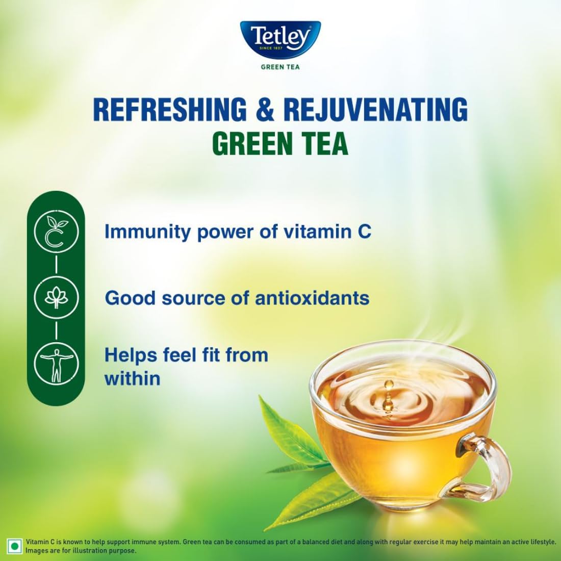 Tetley Loose Green Tea Leaves 250g, Classic Flavour, Immune With Added Vitamin C, Makes 200 Cups, Long Leaf Tea, 5X Antioxidants As An Apple