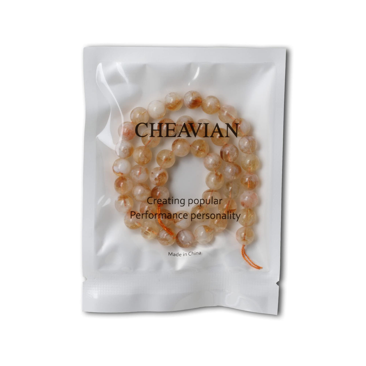 CHEAVIAN 45PCS 8mm Natural Yellow Feather Citrine Gemstone Round Loose Beads Crystal Energy Stone Healing Power for Jewelry Making 1 Strand 15"