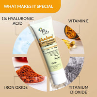 Fixderma Shadow Tinted Sunscreen Deep SPF 50 PA+++ | 1% Hyaluronic Acid & Vitamin E | Brightens & Nourishes the Skin | UVA & UVB Protection | Lightweight | No White Cast | For All Skin Types - 30gm
