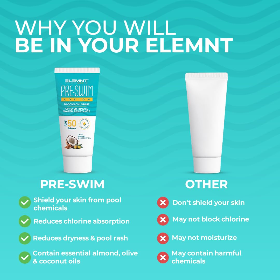 ELEMNT Pre Swim Body Lotion for Kids & Adults | Chlorine Protection, Anti-tan Body Lotion | Upto 60 mins of Water Resistance | 100 GM