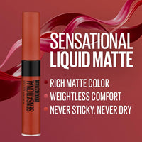 Maybelline New York Lipstick, Matte Finish, Non-Sticky and Non-Drying, Sensational Liquid Matte,12 More than Red, 7ml
