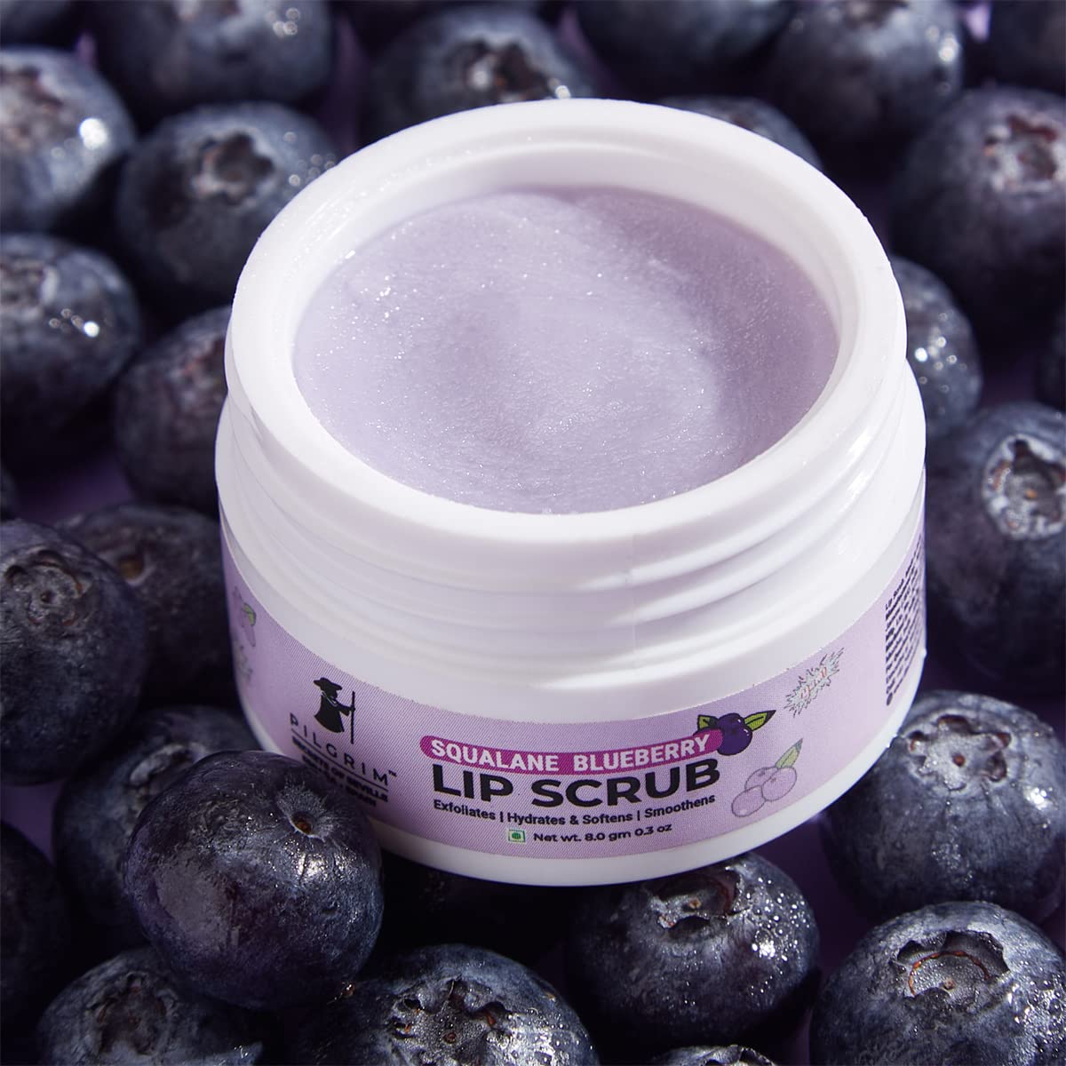 Pilgrim Squalane Lip Scrub (Pack of 2 Blueberry) for Women & Men for Smooth Lips |Lip Scrub for Dark Lips |Lip Scrub with Sugar & Shea Butter for gentle exfoliation, hydrated, smooth & soft lips.