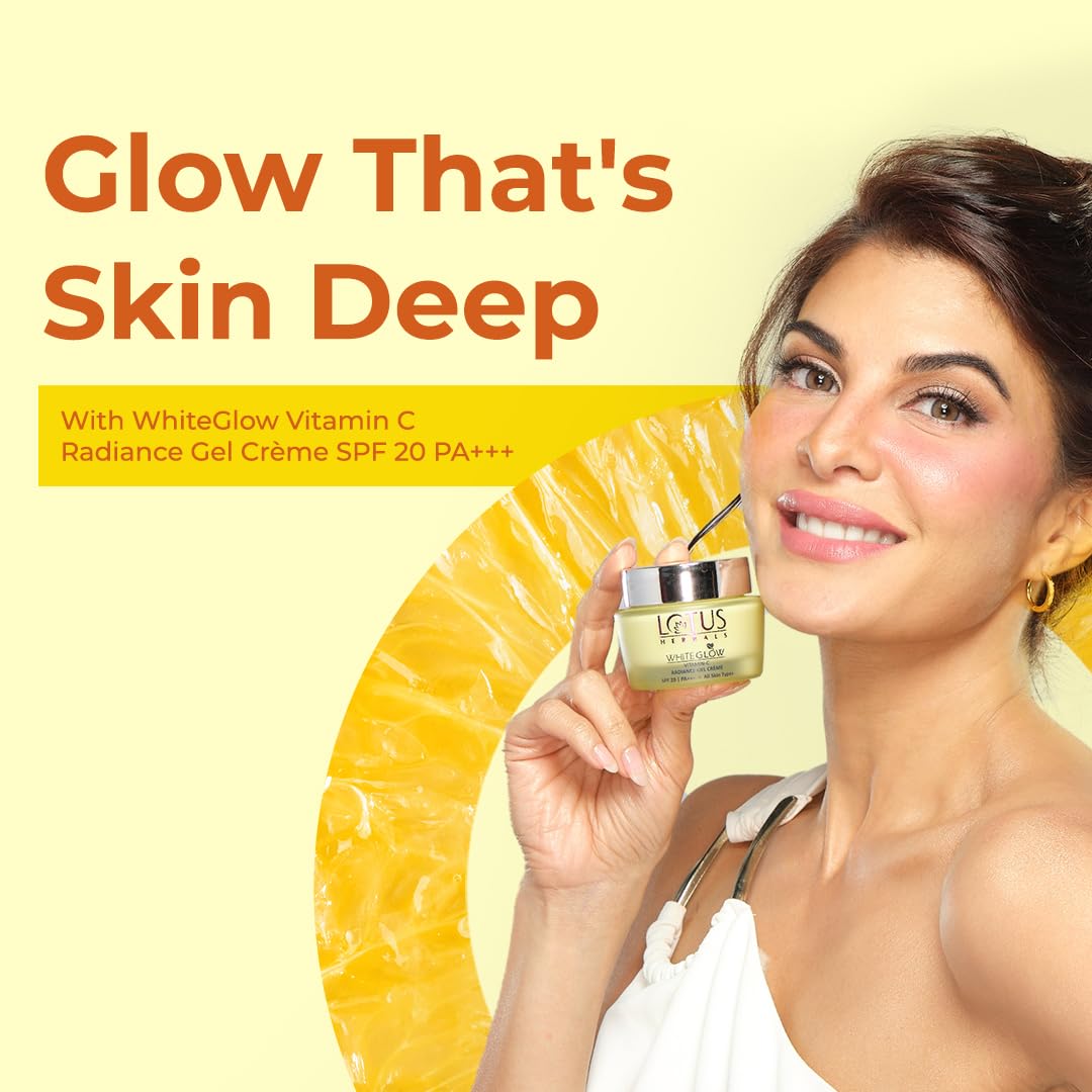 Lotus Herbals WhiteGlow Vitamin C Gel Crème | Reduces Dark Spots | Unique Gel + Crème Formula | 100x More Vitamin C | Boosts Radiance | SPF 20 PA+++ | Paraben-Free | 50g