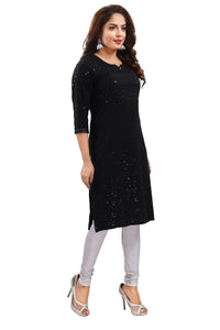 QUEEN SHIELD Women's  Knee Length Rayon Chikan-Kari KurtaKurti (QS_6631)