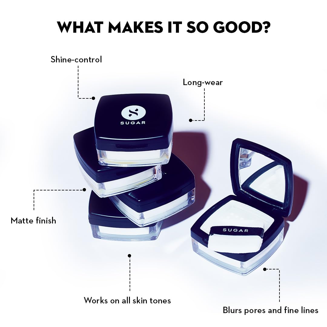 SUGAR Cosmetics All Set To Go Translucent Powder For Face | Setting Loose Powder For Face | Lightweight & Long Lasting | Matte Finish | Lasts Upto 8 Hrs | 7Gm, White