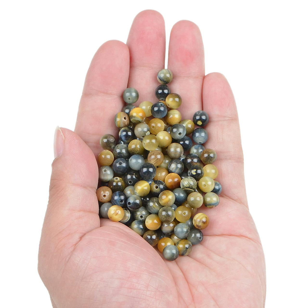 Bymitel 210pcs Natural Crystal Beads Stone Gemstone Round Energy Healing Loose Beads with Stretch Cord for Jewelry Making Bracelets Anklets (Yellow Blue Tiger's  Eye, 6mm 210pcs) Yellow Blue Tiger's  Eye