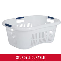 Rubbermaid Large Hip-Hugger Laundry Basket/Hamper, 1.5-Bushel, White, Stackable Storage Bin/Organizer for Bathroom/Bedroom/Dorm/Home 1.5 Bushel Large Hip Hug Basket