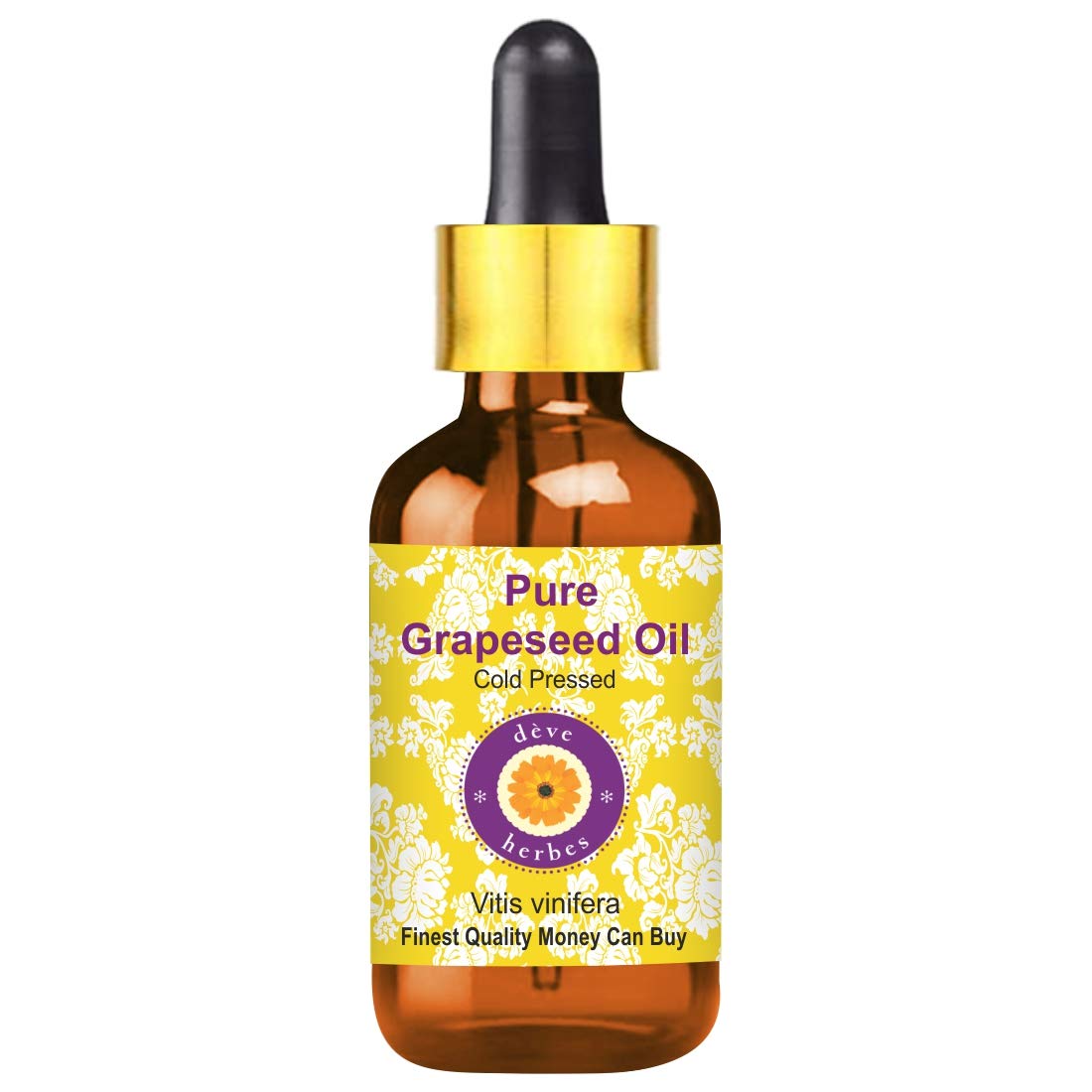 Deve Herbes Pure Grapeseed Oil (Vitis vinifera) with Glass Dropper | Cold Pressed | Natural | Undiluted | For Diluting Essential Oils | For Hair, Skin & Massage | Men & Women | 15ml