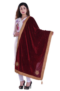 SNEH Women's  Velvet Heavy Work Stole with Tassel