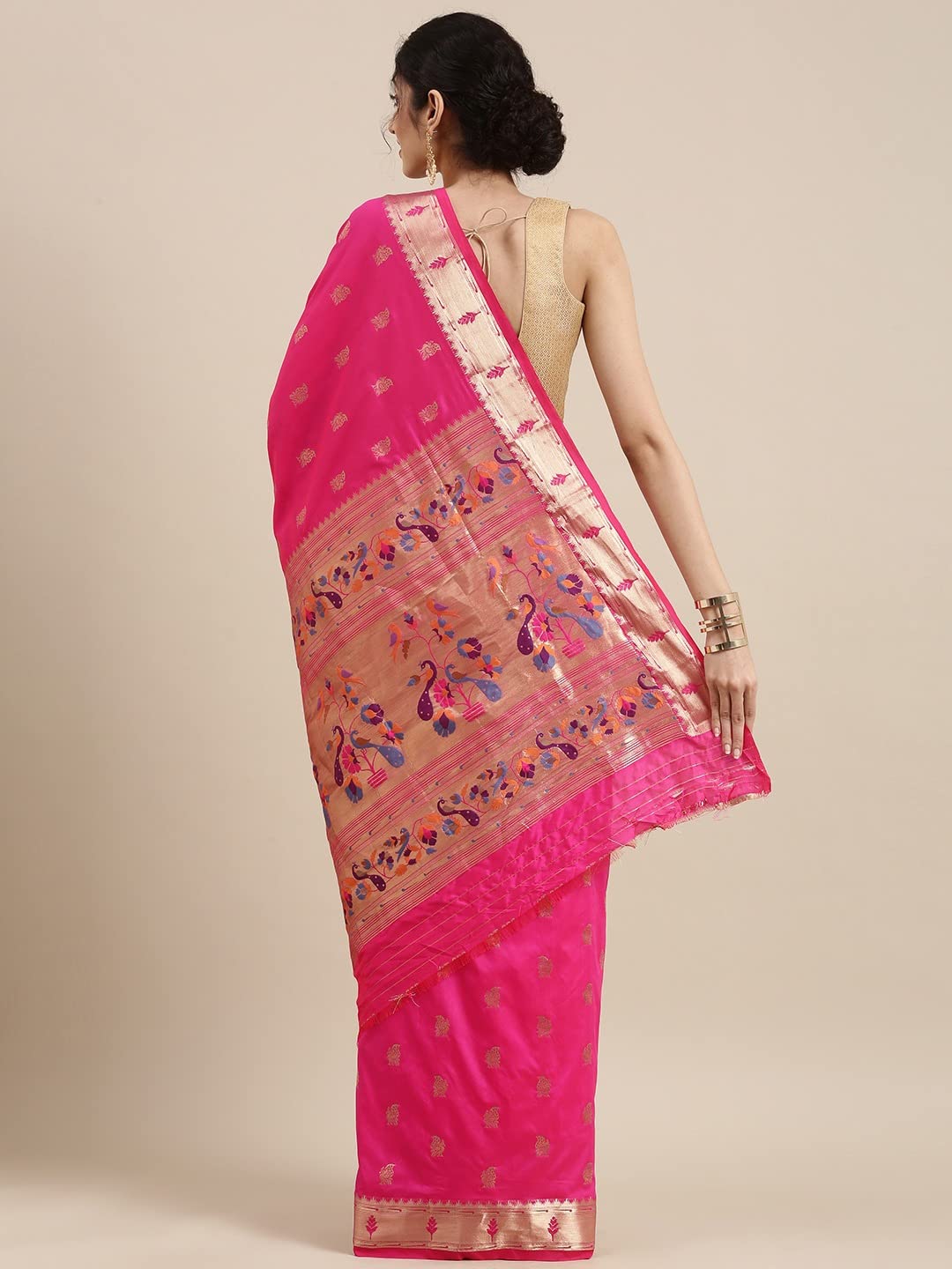 Pandadi Saree Women's  Paithani Silk Saree With Blouse Piece