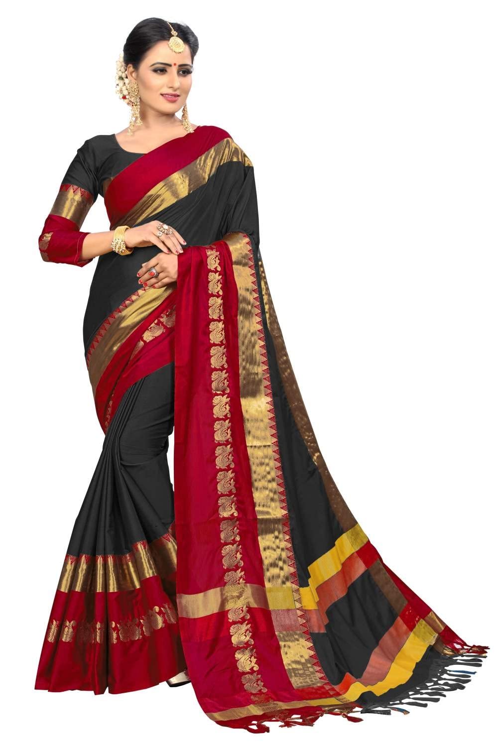 PAREVDEE Women's  Dobby Cotton Saree With Blouse Piece