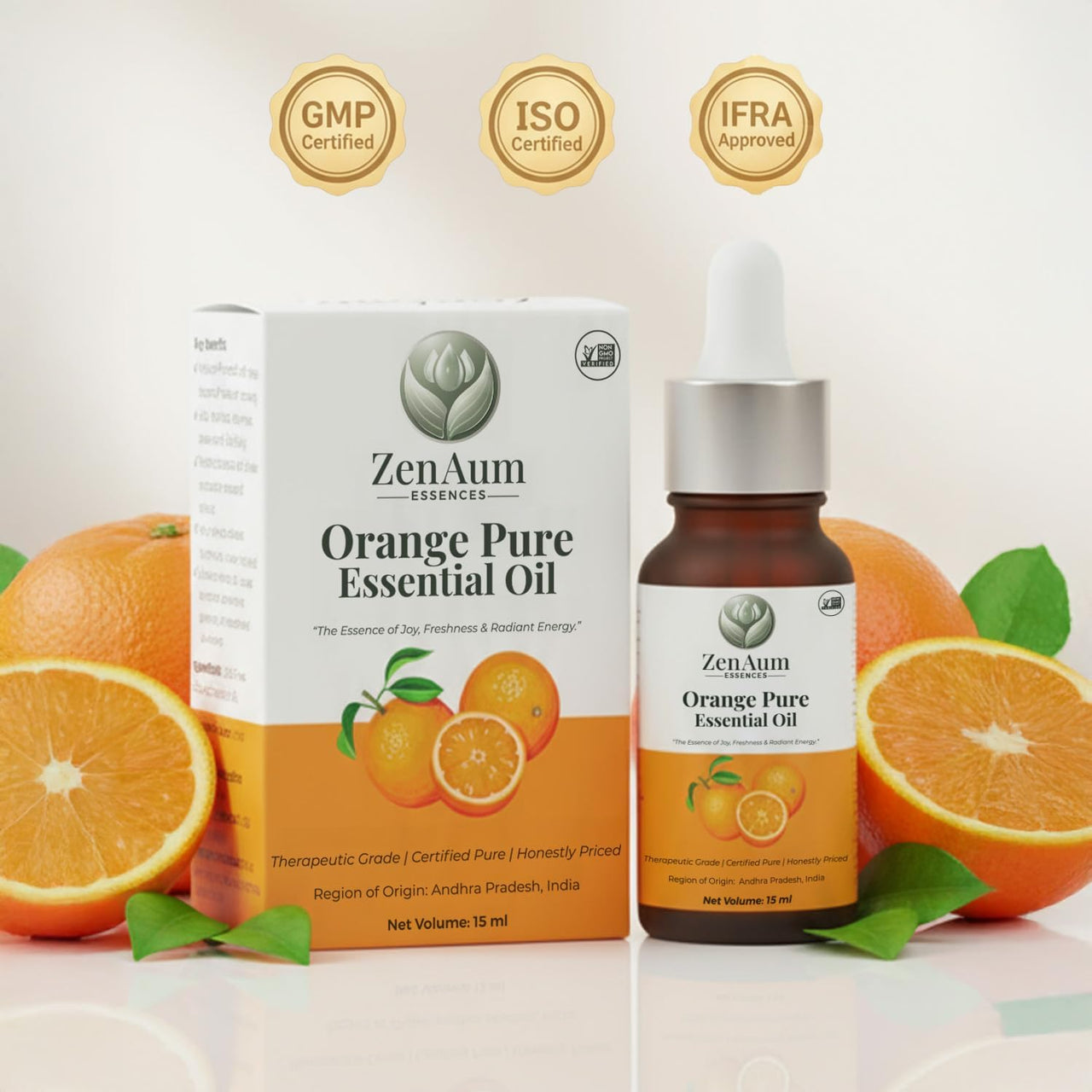 Zenaum Essences 100% Natural Orange Therapeutic Grade Essential Oil | 45ml (Pack of 3)| Mood Uplifting, Skin Brightening & Aromatherapy Sourced from Andhra Pradesh, India | GMP, ISO & IFRA Certified
