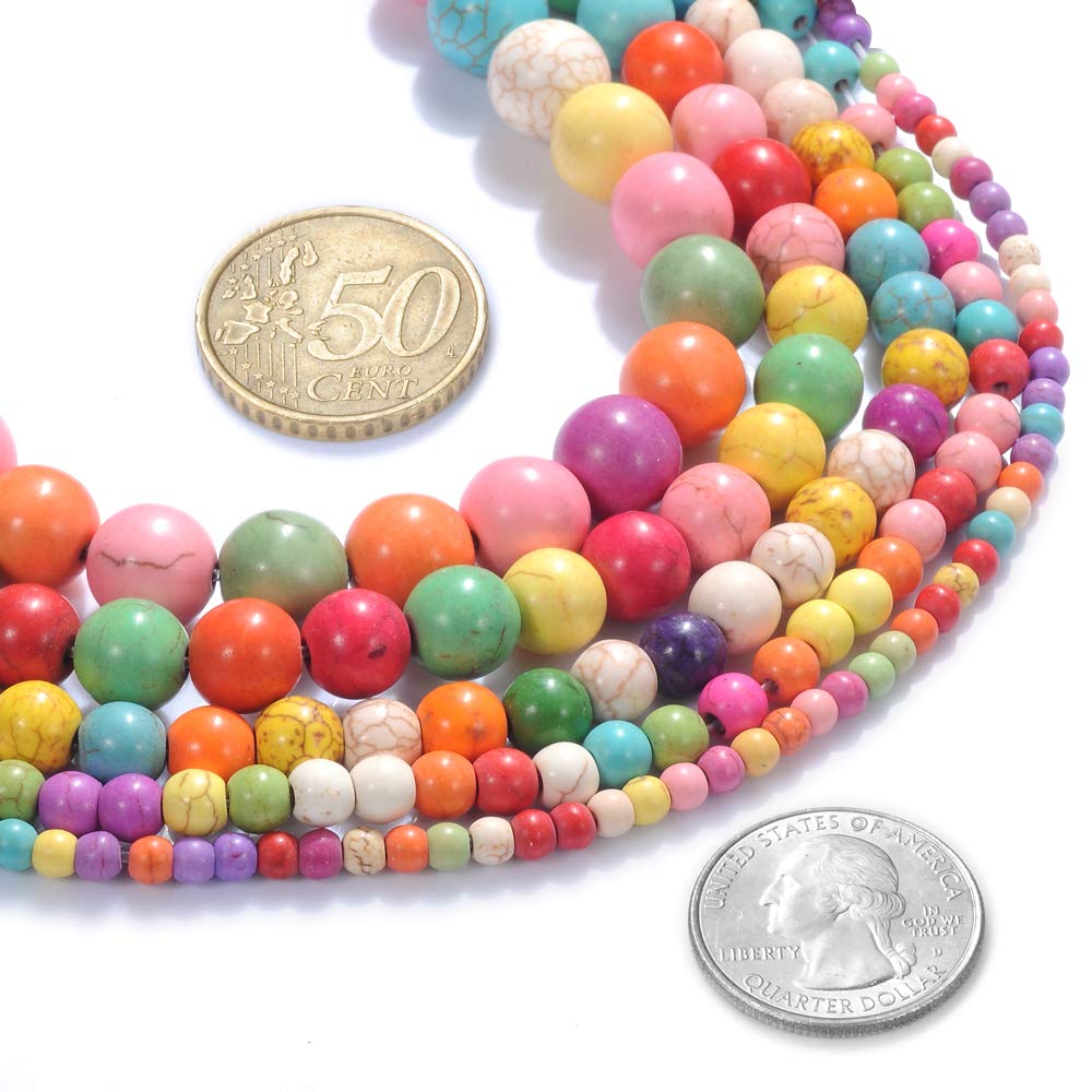Stone Beads 6mm Colorful Turquoise Gemstone Round Loose Beads Crystal Energy Stone Healing Power for Jewelry Making DIY,1 Strand 15"