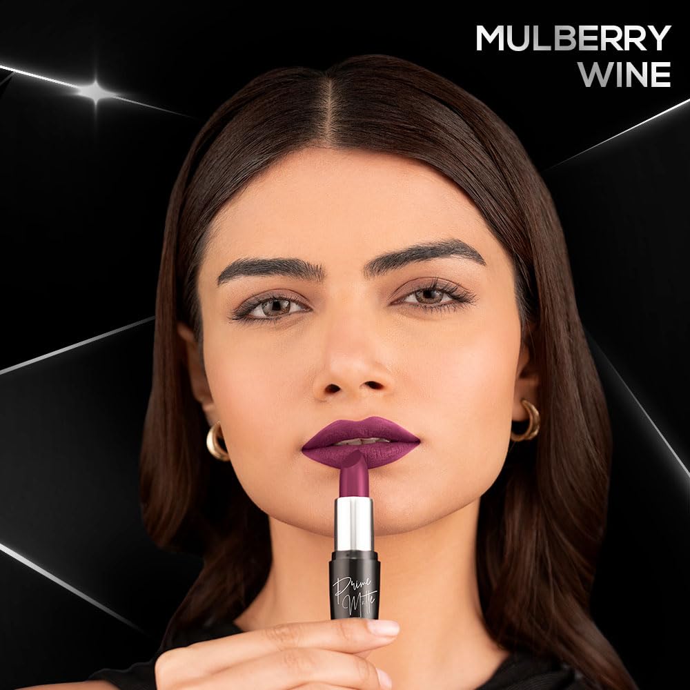 RENEE Prime Matte Lipstick - Mulberry Wine, Lightweight & Long-Lasting Formula, Creamy Matte Finish, One Swipe Application, Non-Drying, Vitamin E Infused, 4.5Gm