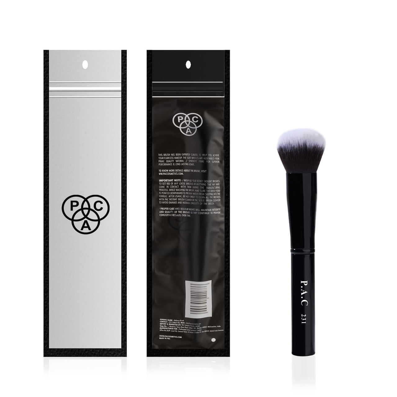PAC Foundation Blending Brush 231 | Synthetic Bristle Makeup brush | Face Brush for Cream, Liquid And Powder Formulation | Medium Coverage Application | Black - 1 Brush