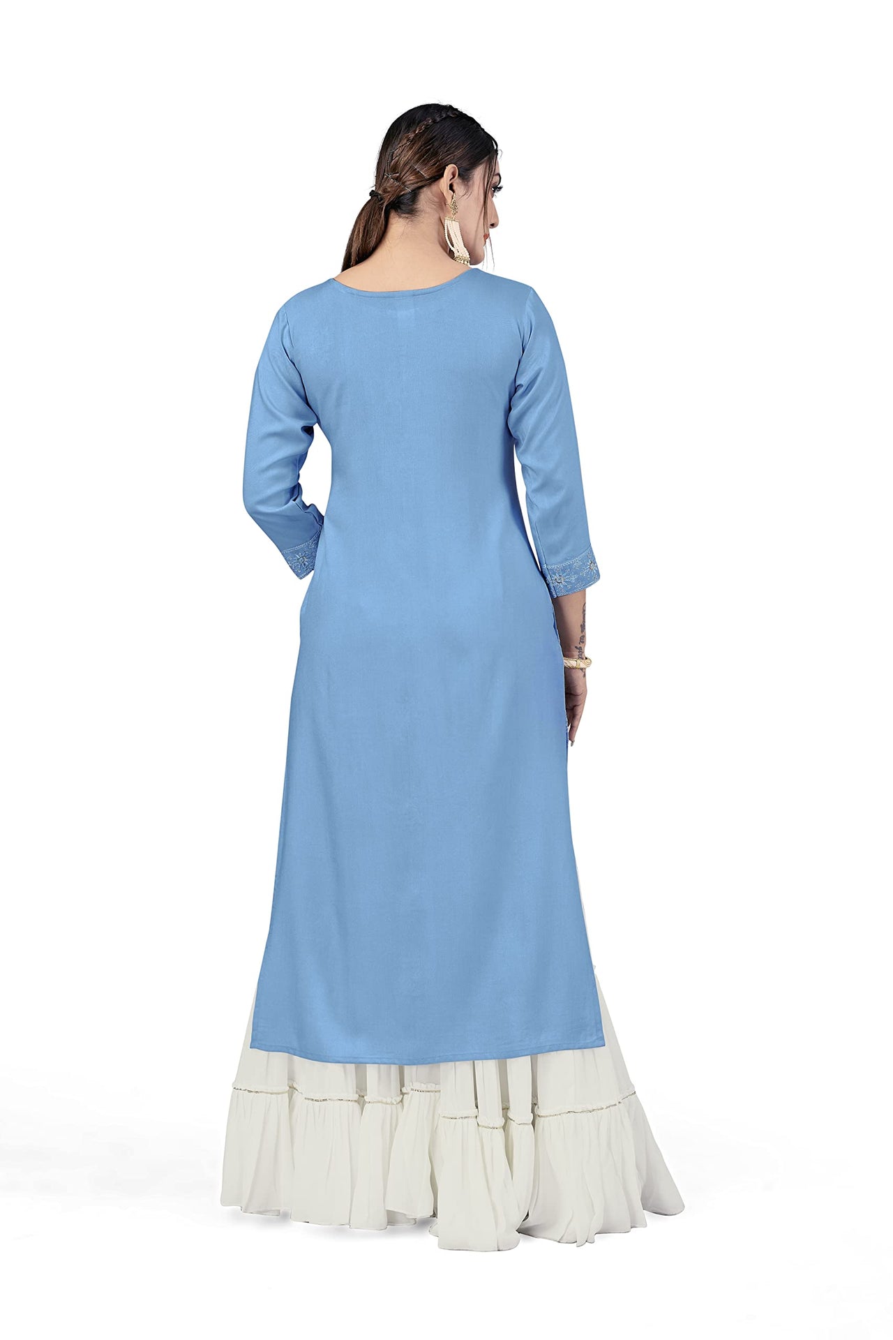 Fashion Dream Women Viscose Rayon Sequence Embroidered Straight Kurti