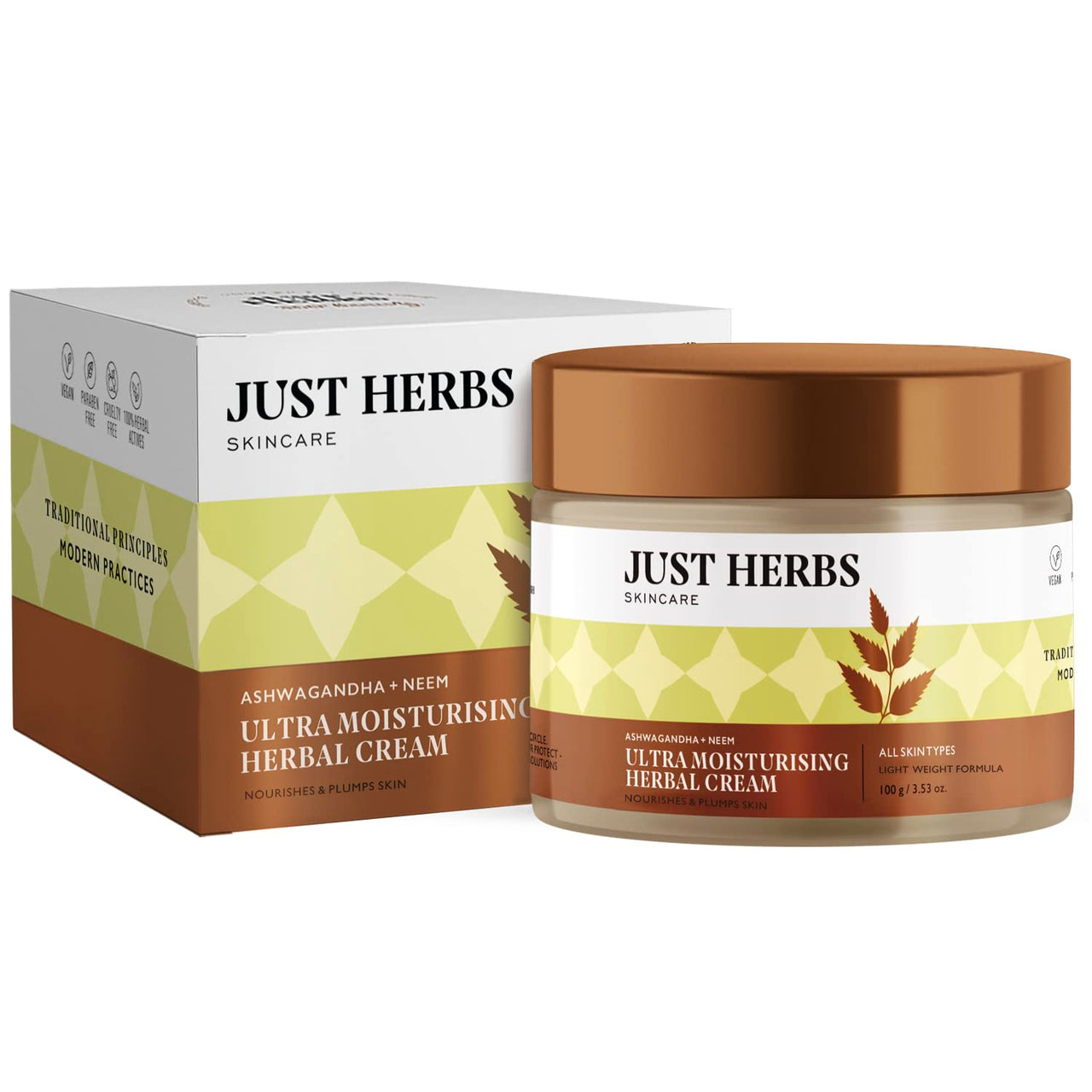 Just Herbs Ayurvedic Herbal Nourishing Face Moisturizing Massage Cream with Ashwagandha & Neem for Men & Women | Face Cream for Winters Dull & Dry Skin- 100 gm