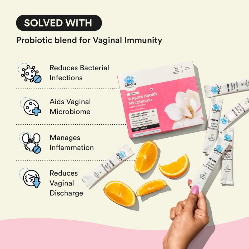 Bloom Vaginal Microbiome Oromelt Powder | 20 Easy Pour Sachets (Pack of 1) | For Vaginal Health & UTI Prevention | Probiotic | Reduces Inflammation & Bacterial Infection | Strawberry Flavour |